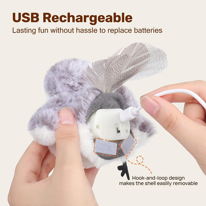 Cat Toys Flapping Bird (No Flying), Lifelike Sandpiper Chirp Tweet, Rechargeable Touch Activated Kitten Toy Interactive Cat Exercise Toys for All Breeds Cat Kicker Catnip Toys 4.0