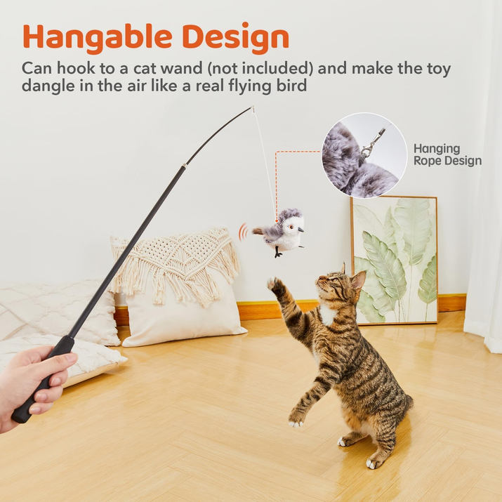 Cat Toys Flapping Bird (No Flying), Lifelike Sandpiper Chirp Tweet, Rechargeable Touch Activated Kitten Toy Interactive Cat Exercise Toys for All Breeds Cat Kicker Catnip Toys 4.0
